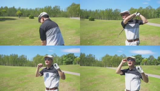 亚洲男子高尔夫球手在夏天阳光灿烂的一天高尔夫球场高尔夫的4K肖像。高清在线视频素材下载