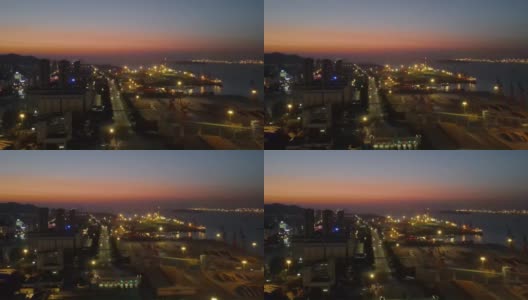 码头和港口夜间的鸟瞰图视频高清在线视频素材下载