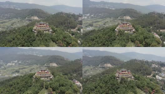 尼泊尔,加德满都。Kopan修道院。航拍镜头高清在线视频素材下载