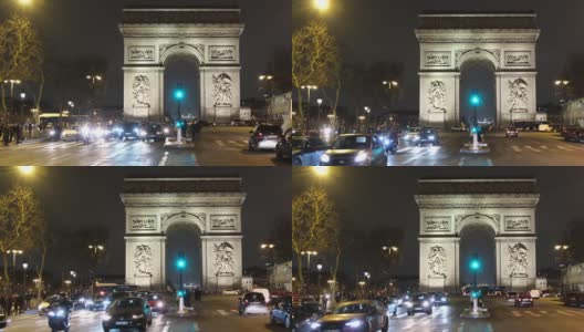 法国巴黎著名地标凯旋门取代星光大道的夜晚镜头，帧率50 / s高清在线视频素材下载