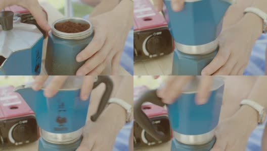 摩卡咖啡壶是传统的早上喝的饮品。高清在线视频素材下载