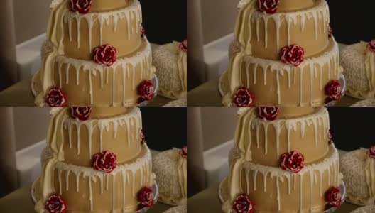 优雅的婚礼蛋糕与鲜花高清在线视频素材下载