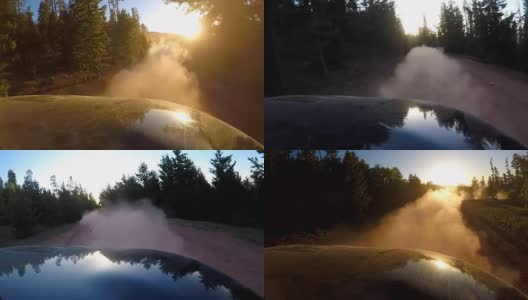 在日落时，以最快的速度行驶在尘土路上高清在线视频素材下载