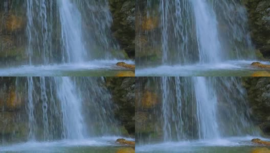 瀑布在平滑的河面上溅起水花高清在线视频素材下载