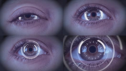 高科技网络眼睛的特写与放大眼睛到黑色高清在线视频素材下载