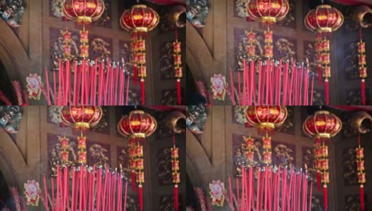 在中国寺庙里烧着大红香高清在线视频素材下载
