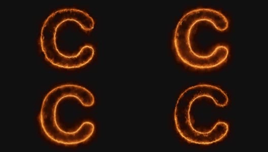 字母C单词热动画燃烧真实的火焰火焰循环。高清在线视频素材下载