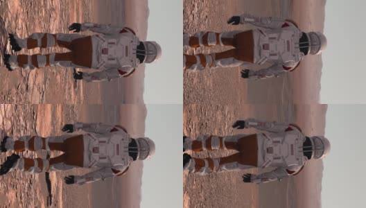 在火星上的殖民地。宇航员在火星表面行走。火星探索任务。未来主义殖民和空间探索概念。高清在线视频素材下载