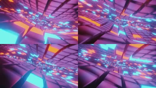 霓虹灯立方体和正方形的抽象3D渲染。高清在线视频素材下载