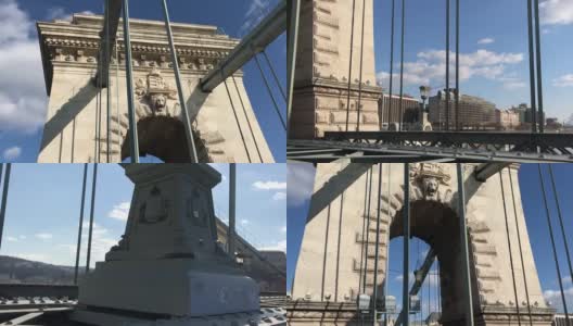 布达佩斯Széchenyi链桥春天的城市景观高清在线视频素材下载