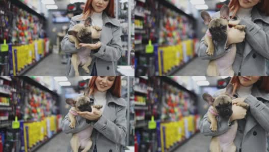 年轻女子在宠物店和她的狗高清在线视频素材下载