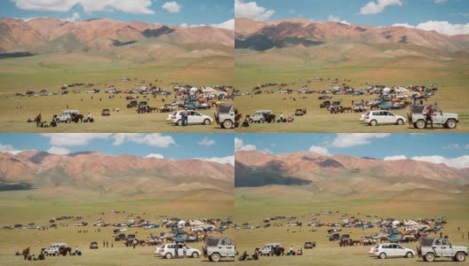 在西蒙古，人们聚集在传统的那达慕盛夏，多利延时序列高清在线视频素材下载