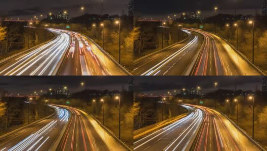 多伦多市夜间交通高峰时间在弯弯曲曲的道路上推移高清在线视频素材下载