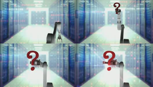 数字生成的视频白色机器人手臂抱着红色问号3d高清在线视频素材下载