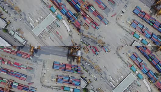 集装箱船进出口、商务物流、货物到港鸟瞰图高清在线视频素材下载
