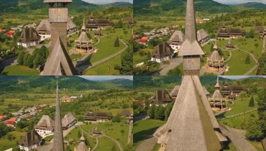 从空中俯瞰巴尔萨纳修道院，马拉穆雷斯-罗马尼亚高清在线视频素材下载