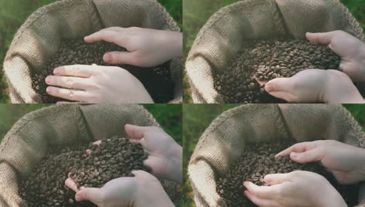 两段用慢镜头拍摄咖啡豆的视频高清在线视频素材下载