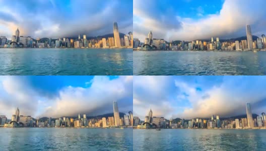 香港维多利亚港市景4K时光流逝(向上倾斜)高清在线视频素材下载