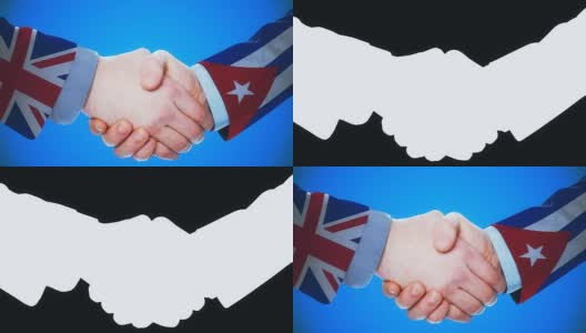 英国-古巴/握手概念动画国家和政治/与matte频道高清在线视频素材下载