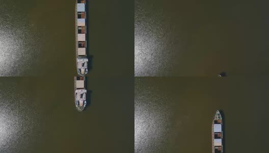 运行中的货船鸟瞰图。高清在线视频素材下载