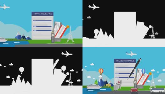 全球旅游、旅游保险。机票。演示动画高清在线视频素材下载