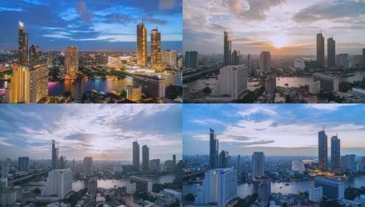 4K，时间流逝曼谷和曼谷市中心的摩天大楼在泰国曼谷湄南河高清在线视频素材下载