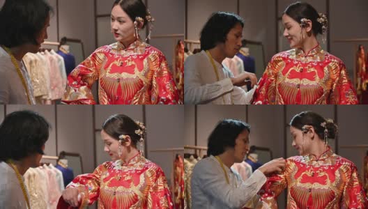 男中国婚纱设计师适合年轻的新娘高清在线视频素材下载