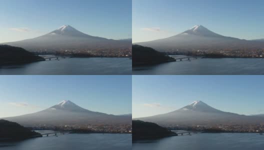 清晨鸟瞰富士山和川口湖高清在线视频素材下载