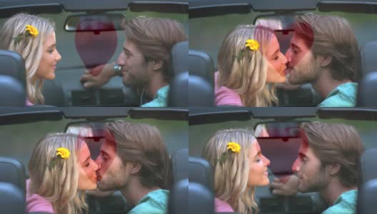 一对在车里接吻的漂亮情侣高清在线视频素材下载