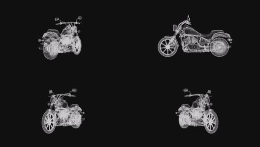 全息旋转摩托车，4K动画黑白三维可循环。高清在线视频素材下载