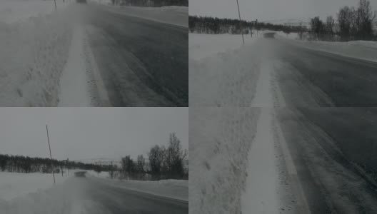 挪威暴风雪期间道路倾斜的照片高清在线视频素材下载