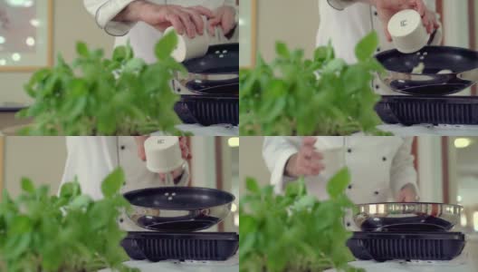 厨师用煎锅烹饪高清在线视频素材下载