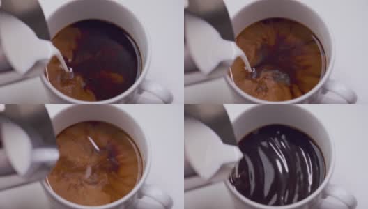 一名男子用慢镜头混合牛奶和咖啡高清在线视频素材下载