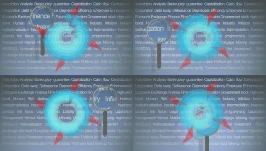 动画的蓝色圆圈旋转与放大镜的文字高清在线视频素材下载