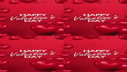 循环准备闪亮的红色心形与快乐的情人节标题在红色4K分辨率高清在线视频素材下载