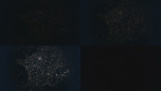 法国的地图。城市灯光的晨光。来自太空的夜景。高清在线视频素材下载