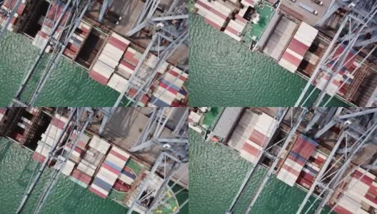 Top view of container ships and lifting cranes高清在线视频素材下载