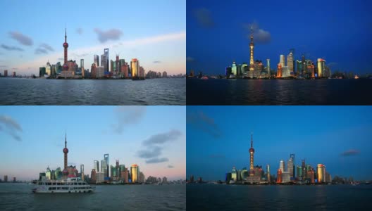 上海从白天到夜晚，时光流逝。高清在线视频素材下载
