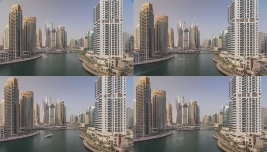 令人惊叹的绚丽多彩的迪拜码头天际线在日落时间推移高清在线视频素材下载