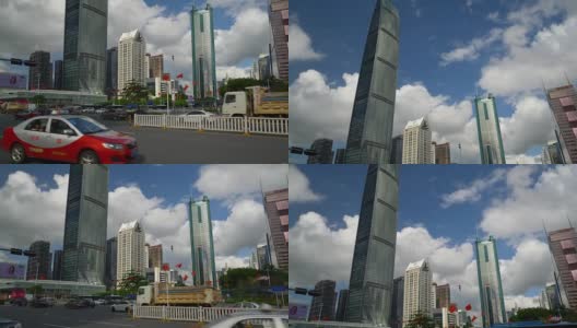 白天时间深圳城市交通街道环线十字路口慢镜头全景4k中国高清在线视频素材下载