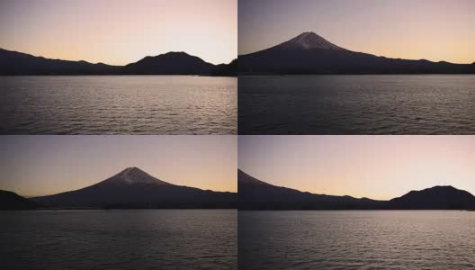 日落后的富士山和川口湖(全景拍摄)高清在线视频素材下载