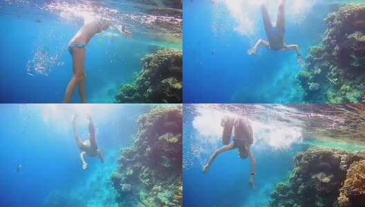 妇女潜水潜水面罩高清在线视频素材下载