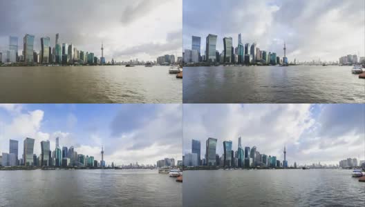 从白天到夜晚的上海天际线和城市景观的时间流逝高清在线视频素材下载