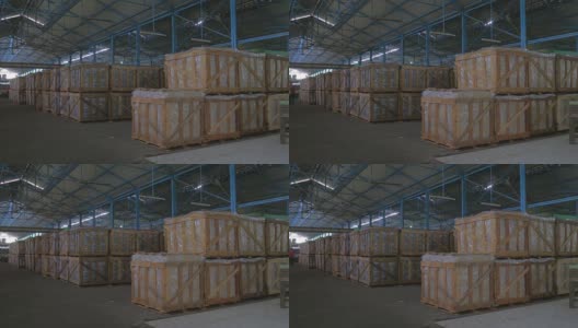 橡胶砖堆放在木箱中，木箱重1200公斤，待进口高清在线视频素材下载