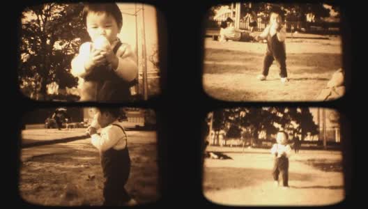 60年代的8毫米镜头——小男孩吃冰淇淋高清在线视频素材下载