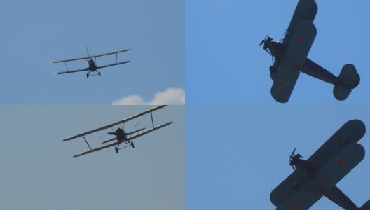 古代俄罗斯飞机双翼机An2在蓝天上飞行高清在线视频素材下载