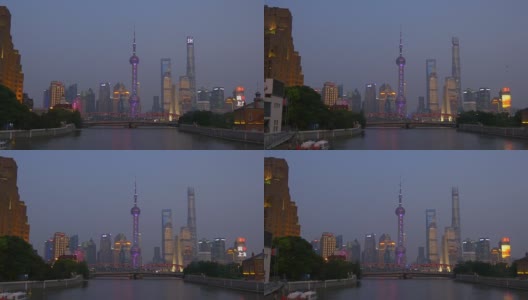 暮色映照上海市区著名的江湾全景4k中国高清在线视频素材下载