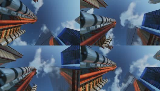 市中心的办公大楼映衬着蓝天，摄像头在旋转高清在线视频素材下载