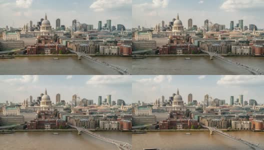空中延时:英国伦敦圣保罗大教堂千禧年桥上的通勤人群高清在线视频素材下载