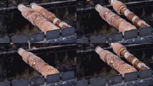 Skalický Trdelnik传统肉桂面包在布拉格，捷克共和国，欧洲高清在线视频素材下载